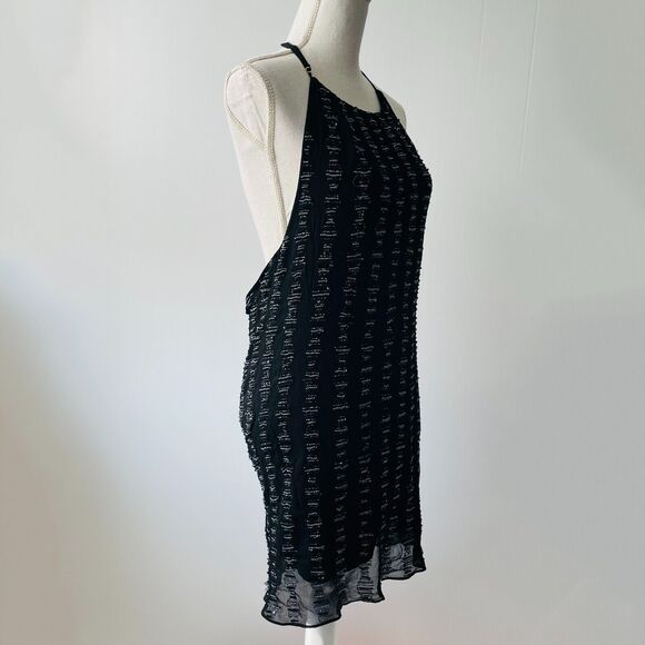 NWT MLV Mayren Lee Viray Beaded Shift Dress Halter Top Open Low Back Black M - Picture 4 of 9